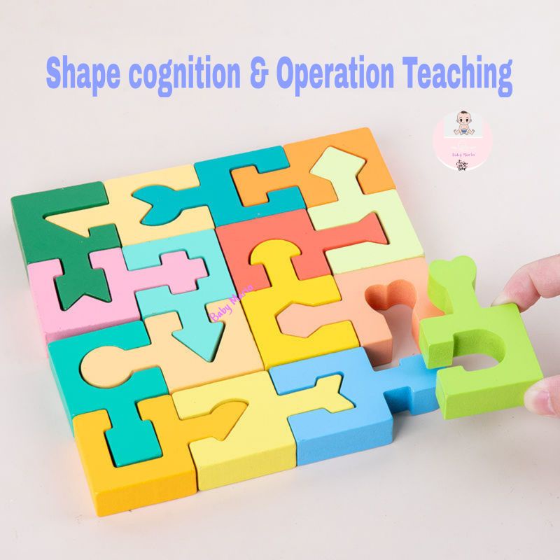 16pcs Montessori Wooden Jigsaw Puzzle Blocks Shape Pairing Children Early Education Creative