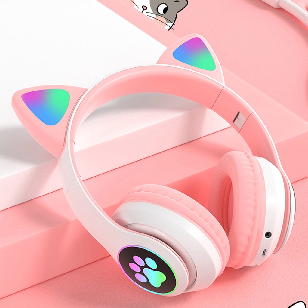 FREE GIFT Cat Ear Bluetooth Headphone With LED Light Cute Fashion Cat Design Wireless Headset Wit