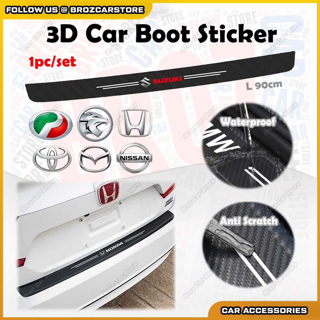 3D Car Rear Boot Sticker Carbon Fiber Sticker Car Logo Trunk Kereta Protector Anti Scratch 90cm Waterproof DIY 1pc