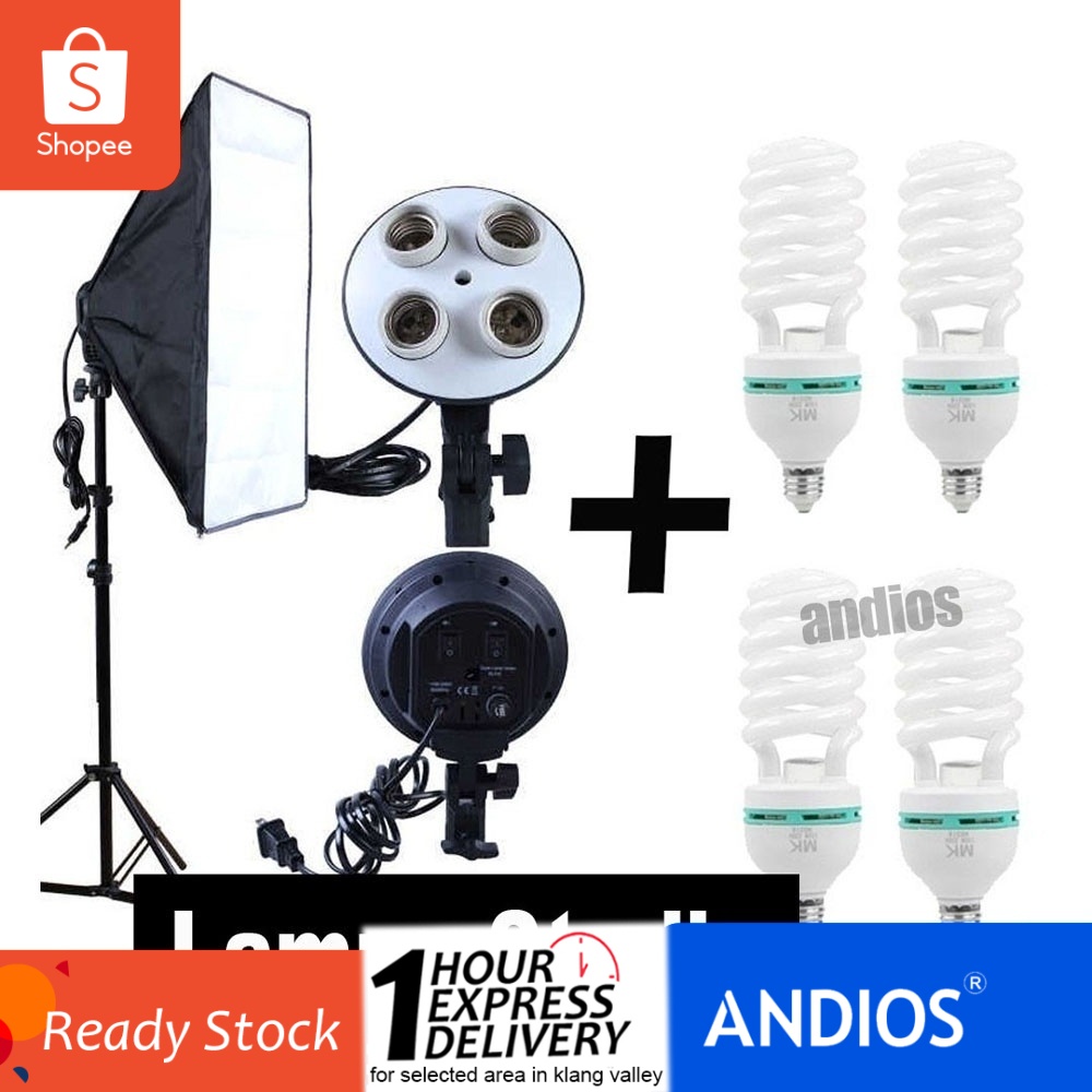 Lighting Studio 4 Lamp Holder 2m Stand Softbox Lampu Gambar Lightbox
