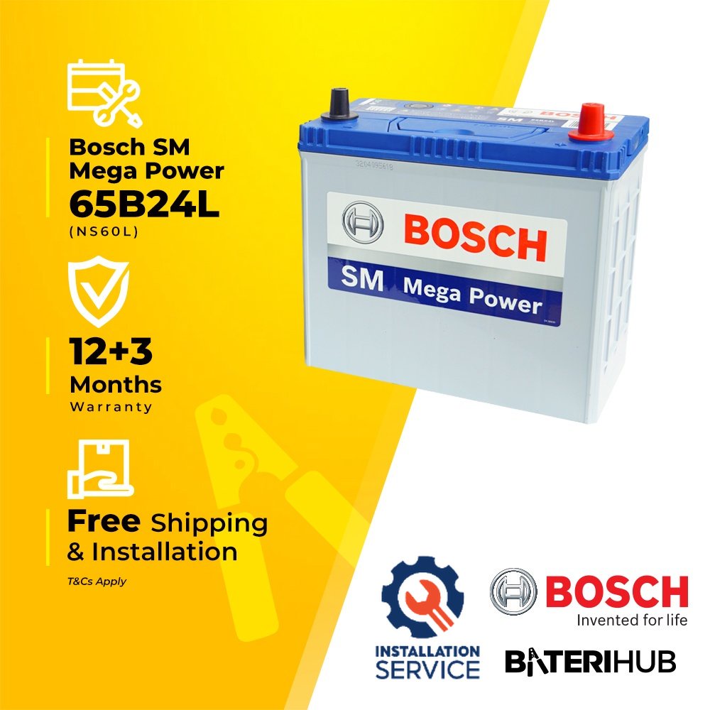 [ Installation Provided ] 65B24L Bosch SM Mega Power | Car Battery Waja ...