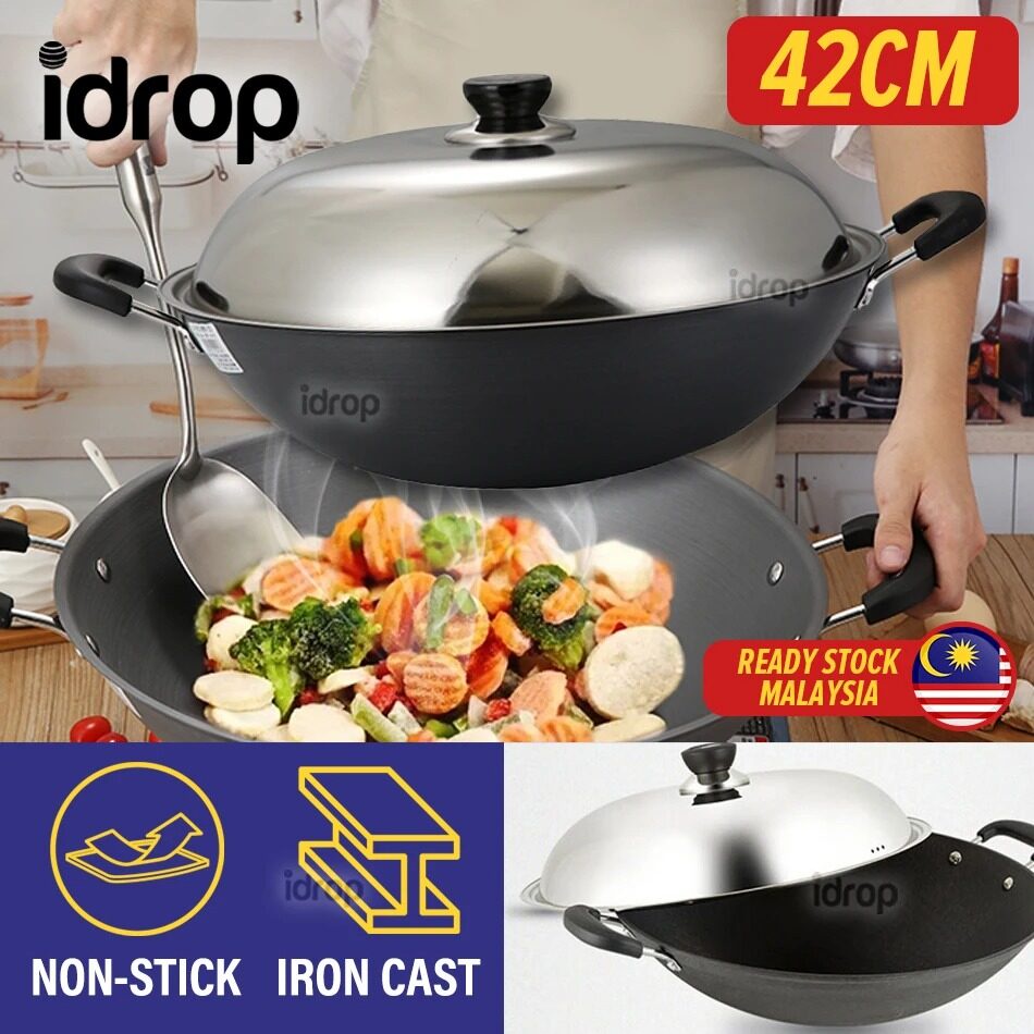 FREE GIFT idrop 42CM Iron Casted Nonstick Cooking Wok