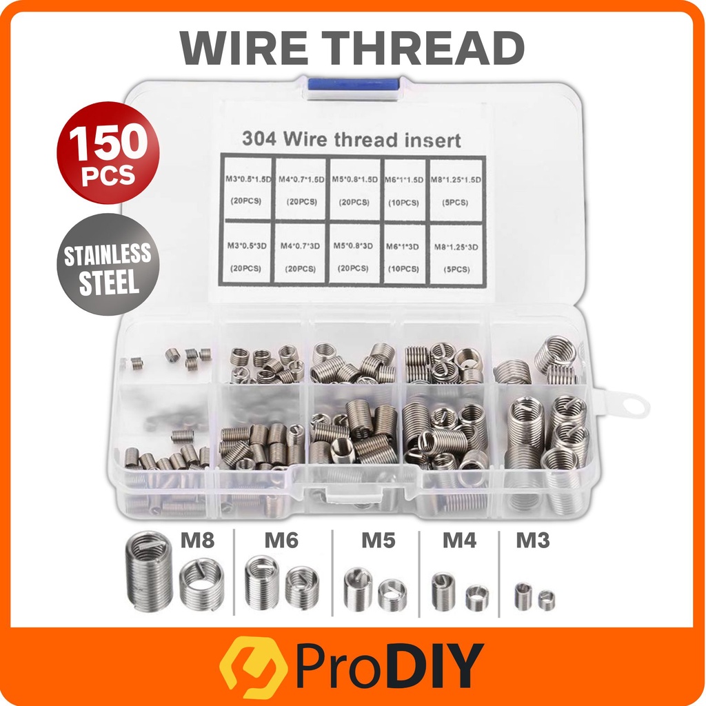 PRODIY 150PCS Wire Thread Insert Thread Repair Kit Threaded Insert