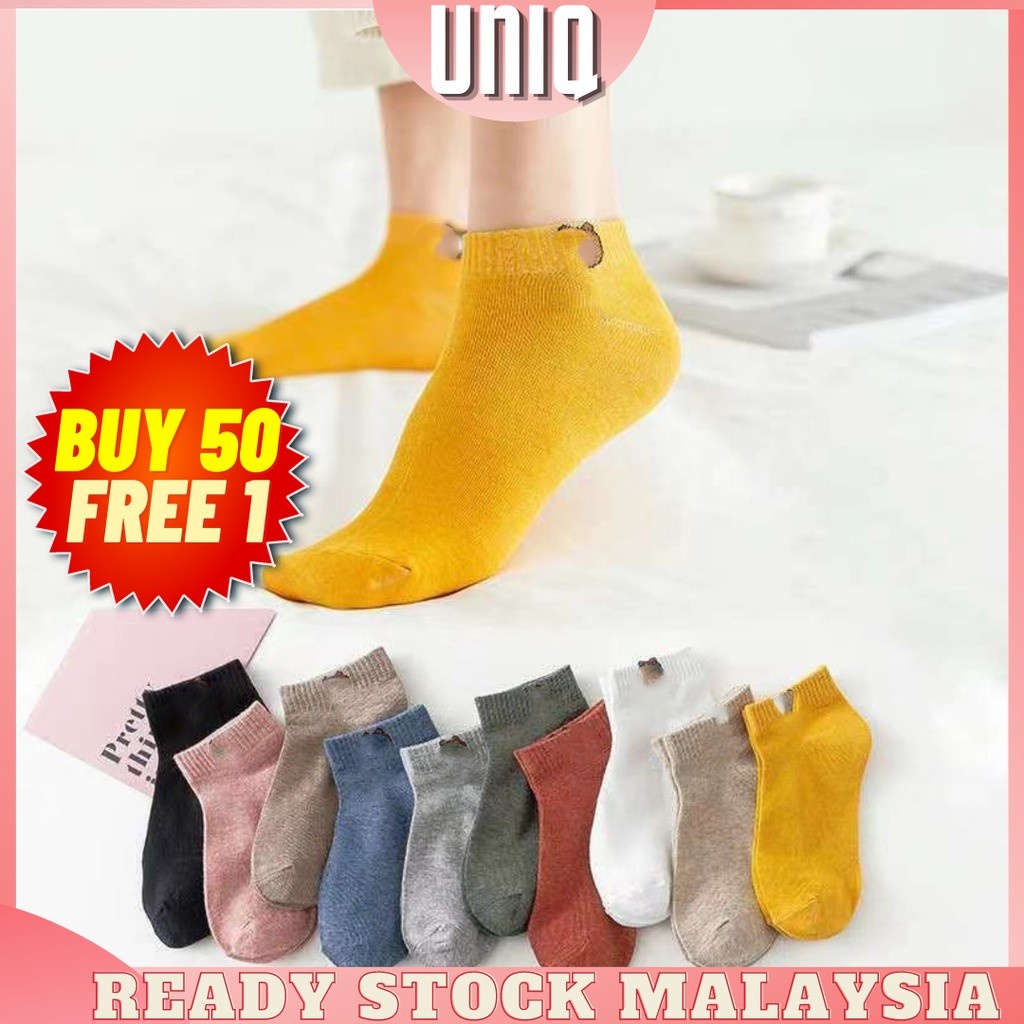 READY STOCK UNIQ bear Socks cute sock women ankle stokin Cartoon women Fashion Short Breathable Sweat Absorption Soft