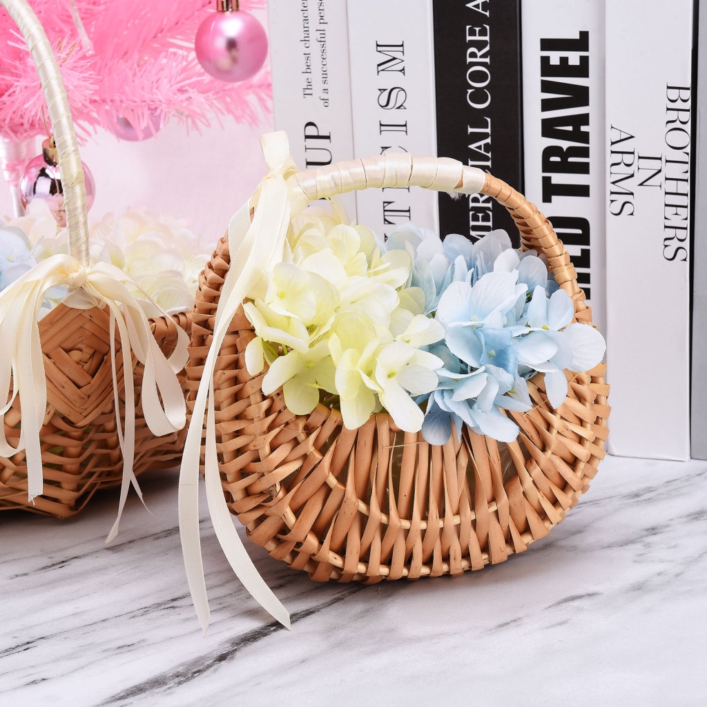 Flower Basket Pinic Storage Containers Bow Handle Wedding Centerpieces Durable Gift Creative Handwoven