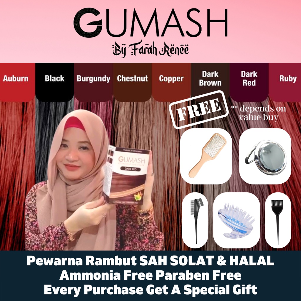 Termurah Pewarna Rambut Sah Solat Gumash Hair Colour Inai Rambut Halal Colouring Henna Mask 