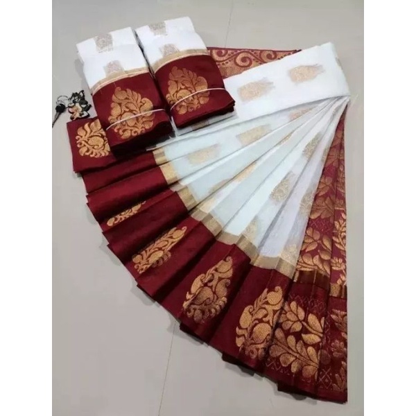 [ Ready Stock ] Pure cotton White Sarees Collection