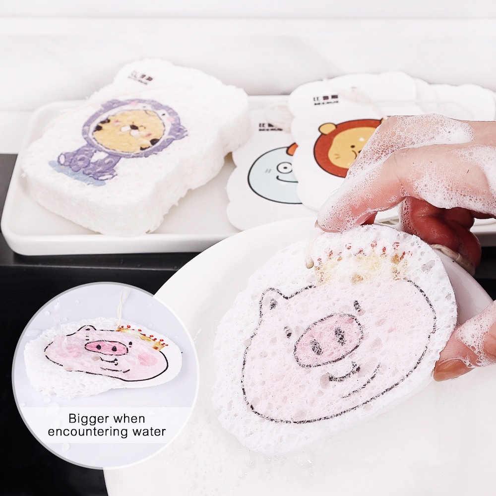 [Random Style] Double Sided Dishwashing Sponges Kitchen Gadget Cleaning Dishcloth Household Kawaii Cleaning Sponge Wipe Cute Animals Shaped Dishes Scrubber Cartoon Compressed Rag