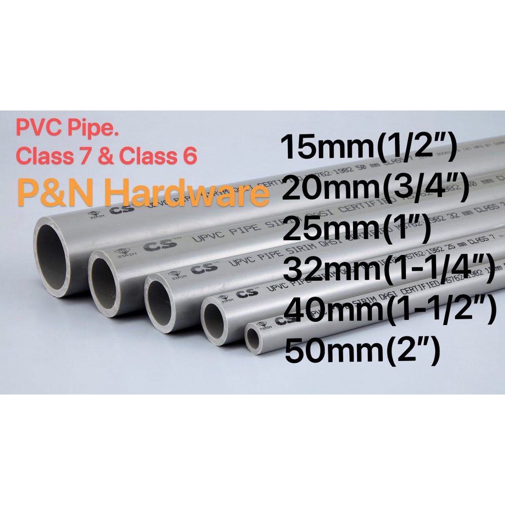 PVC PIPE (CLASS 7&6)GREY15MM(1/2"),20MM(3/4"),25MM(1"),32MM(1-1/4"),40MM(1-1/2"),50MM2"){TEBAL} 01Feet~3Feet 1Kaki~3kaki