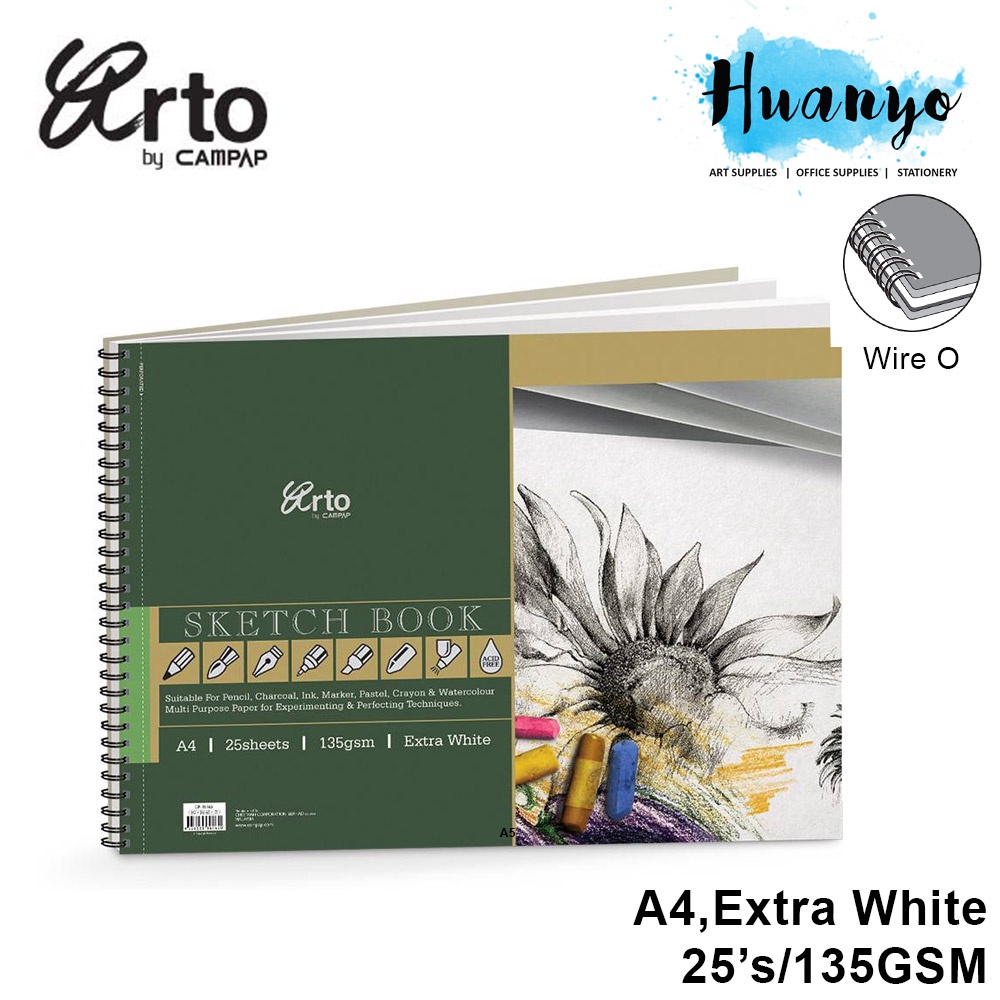 Campap Arto Wire O/Wire-O Sketch Book A4/A3 (Extra White Korea Paper, 135gsm / 25 sheets , CR36165 / CR36166)