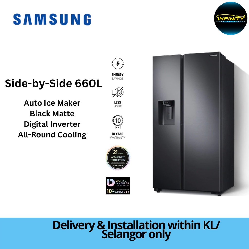 Samsung ( RS64R5101B4 ) 660L INVERTER Side By Side FRIDGE ( BLACK