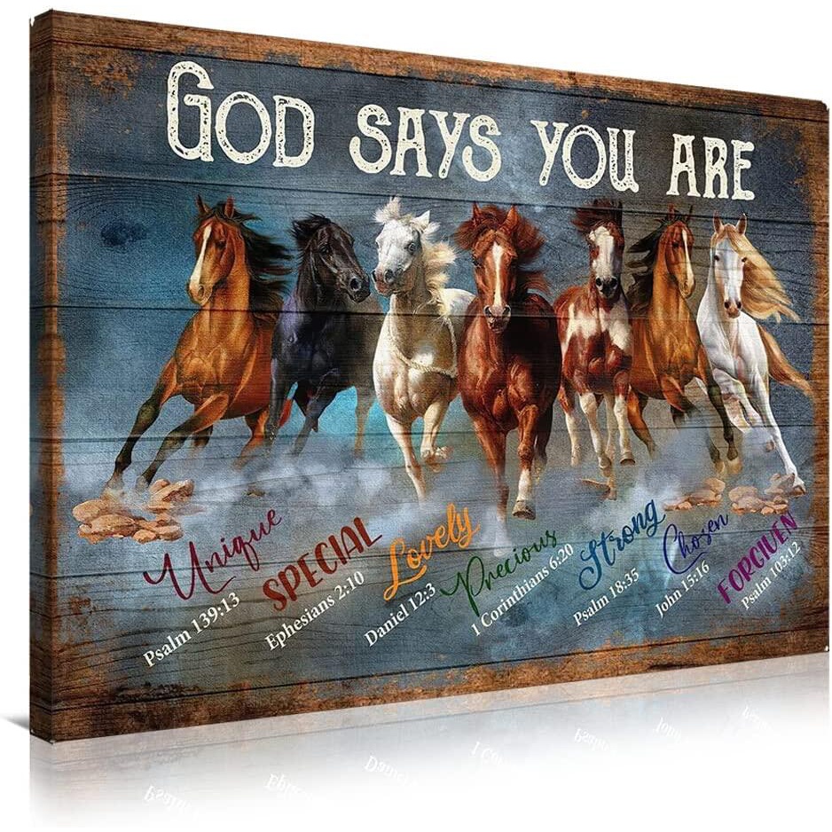 Rustic Horse Canvas Wall Art God Says You Are Inspirational Quotes Pictures Wall Decor Farmhouse Bible Verses Wall Decor For Living Room Bedroom Frame...