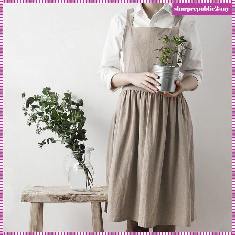 [sharprepublicefMY] Retro Japanese Cotton Linen Apron Casual Craft Cooking Coffee Shop Workwear