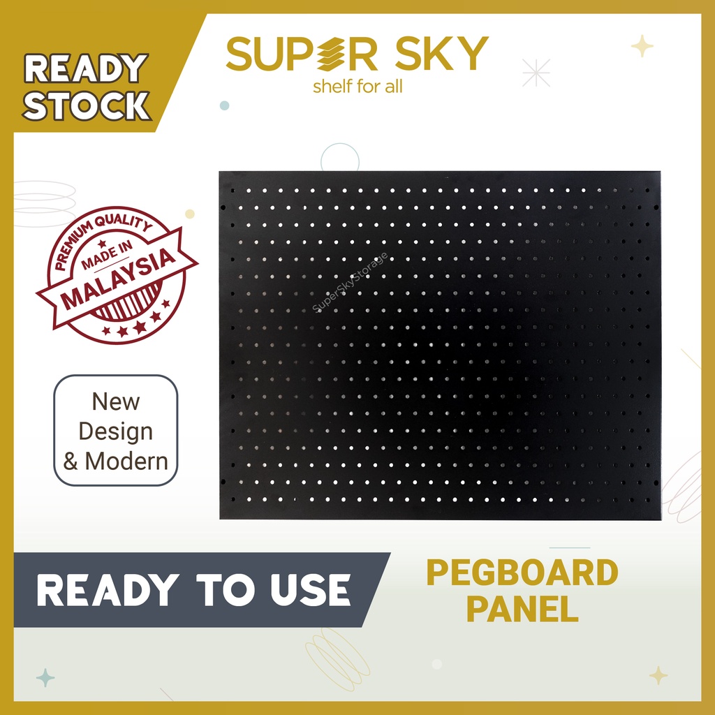 SUPERSKY PEGBOARD PANEL WALL MOUNTED POWDER COATED MATTE BLACK STEEL