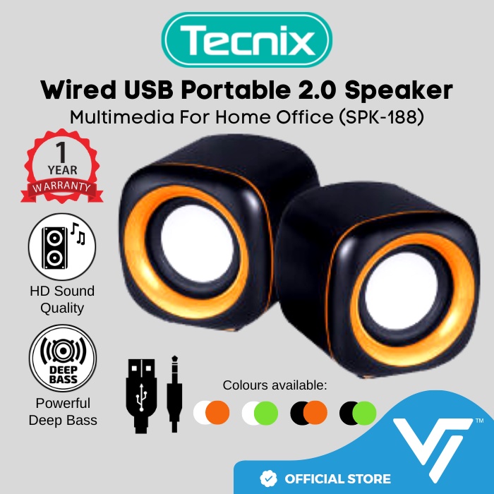 TECNIX SPK188 Multimedia Stereo 3.5mm Mini Cute Speaker AUX USB Wired Small PC Computer