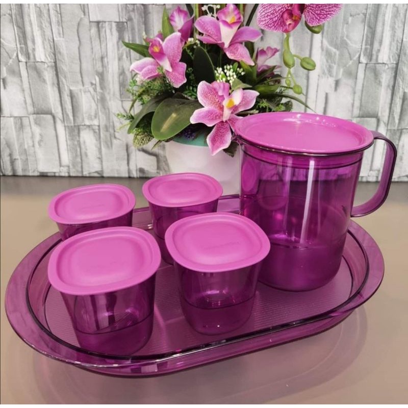 Tupperware Purple Royal Crystalline Pitcher/ Glass/ Serving Tray