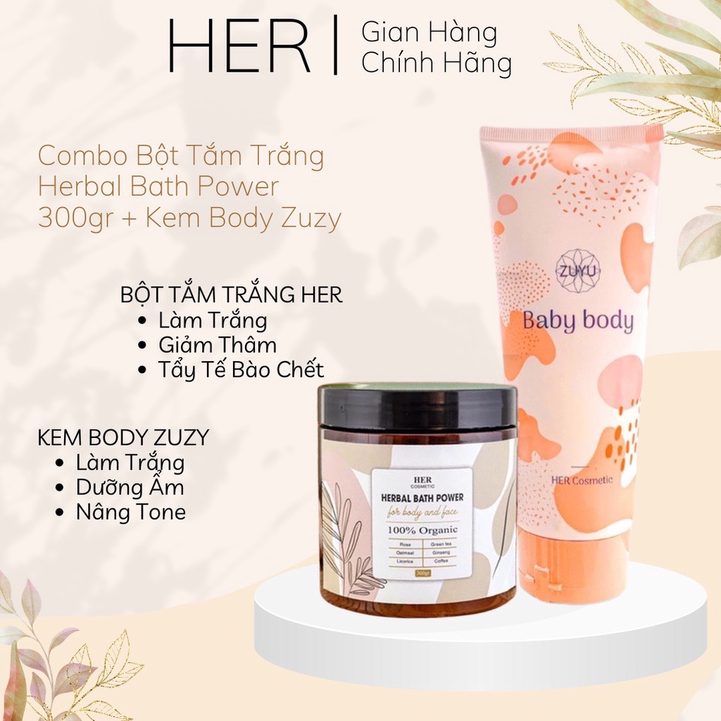 [ Combo ] Zuzy Body Cream 250ml & Hercosmetic Herbal Whitening Bath Powder 300gr