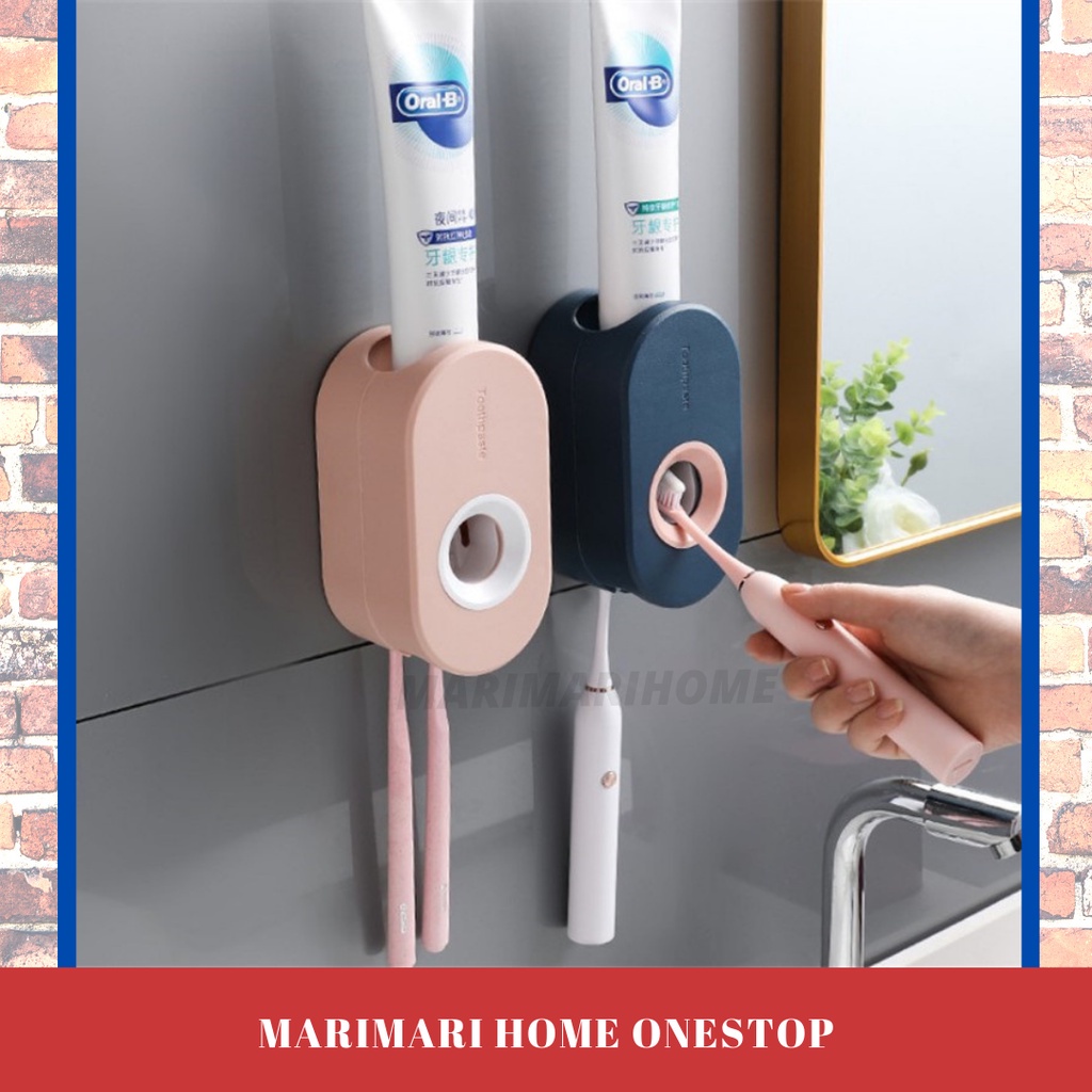 2 in 1 Automatic Wall Mounted Toothpaste Squeezer & Toothbrush Holder Toothpaste Dispenser Self Adhesive 挤牙膏器 Ubat Gigi