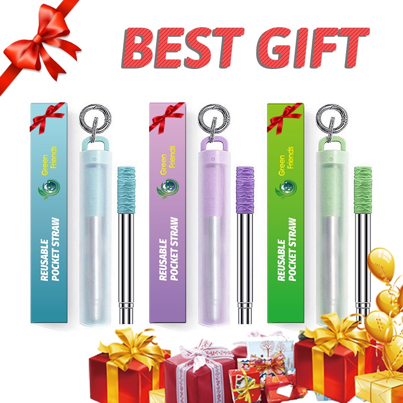 Portable Foldable Metal Straw with PP Case,Silicone Cover and Clean Brush for Kids,Reusable Bendable Collapsible Retractable Long Drinking Straw for tumbler, Travel Adjustable Telescopic Stainless Steel Straw as Gift for in Christmas Birthdays,Weddings