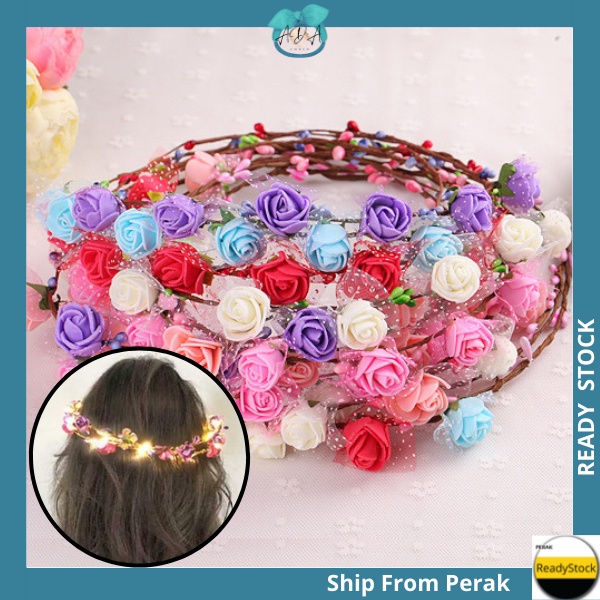 AIDA LED Flower Crown Hoop fairy Bridal Headband Wreath Wedding Bunga PengantingTunang Nikah Bridemaid Floral 花环新娘伴娘