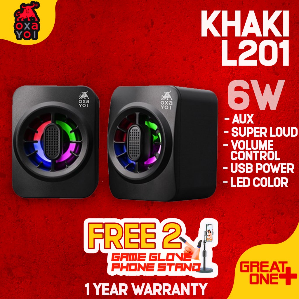 OXAYOI Khaki L201 RGB PC Speaker USB 6W Stereo Gaming Desktop Laptop