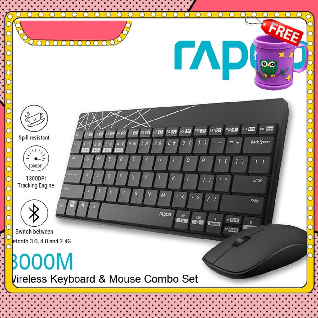 FREE GIFT [READY STOCK] Rapoo 8000M SILENT MULTI-MODE Bluetooth 3.0/ 4.0/ 2.4GHz