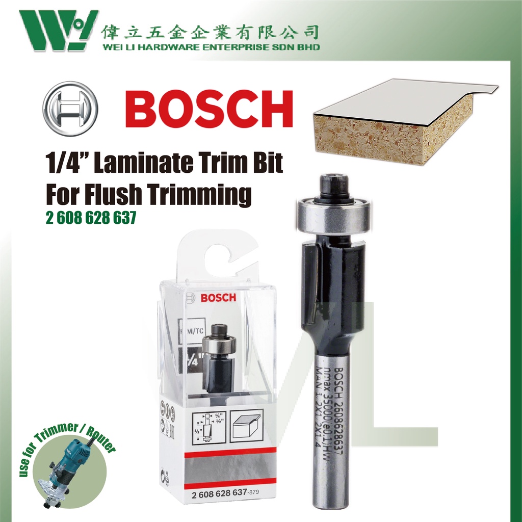 BOSCH Router Bit (CarbideTipped) Flush Trim Bit Ball Bearing Carbide