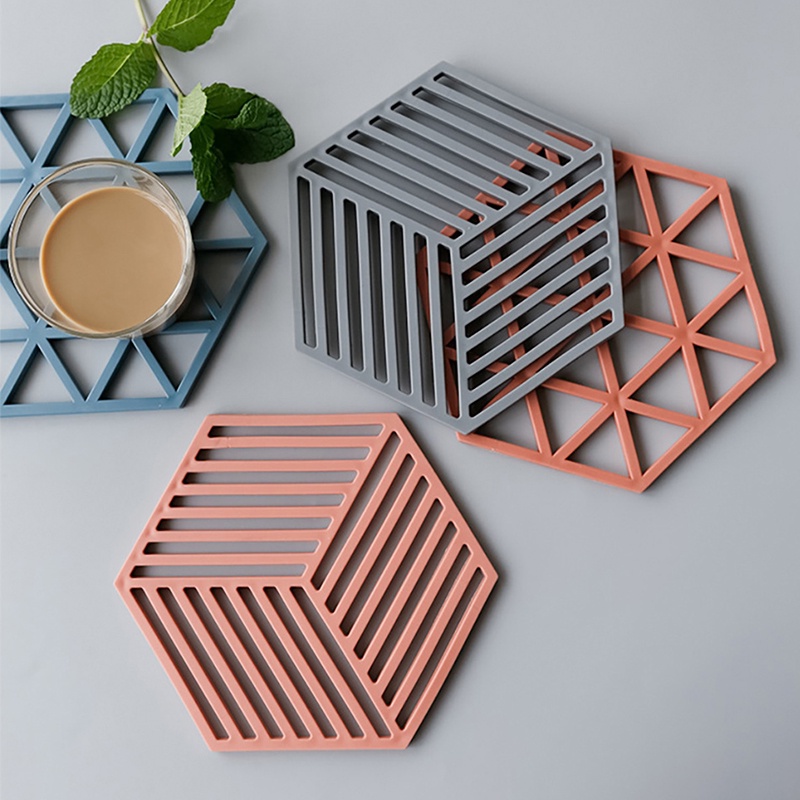 WHOLESALE | Reusable Eco Friendly Anti Scalding Heat Insulation Plastic Hexagon Kitchenware Solid Color Non Slip Coaster