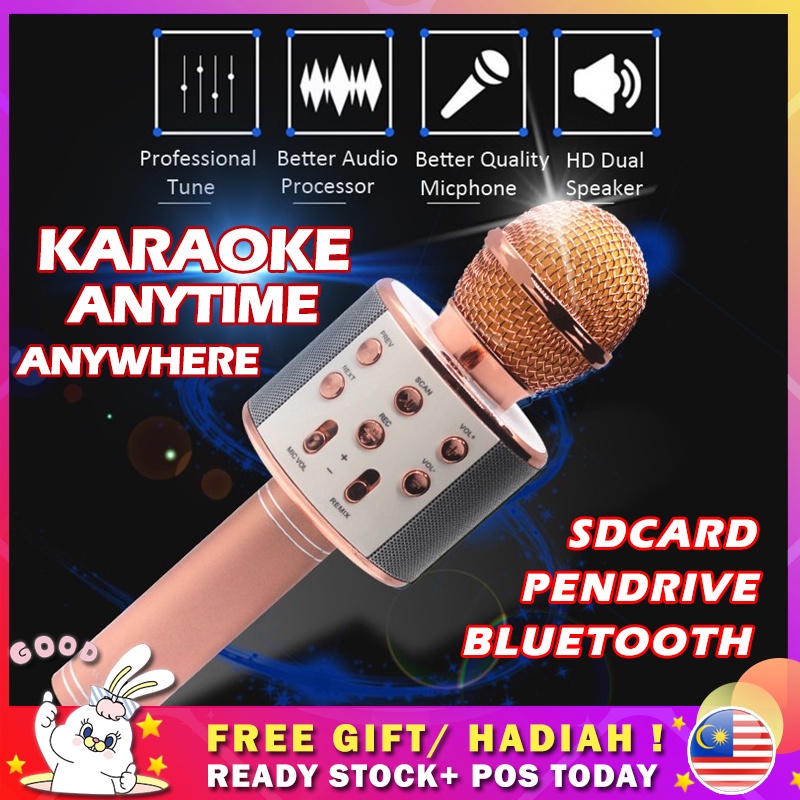 [LOCAL SELLER] EXTRA GIFT WS858 WIRELESS KARAOKE MICROPHONE PORTABLE BLUETOOTH KTV MUSIC SINGING SPEAKER MIKROFON+ GIFT