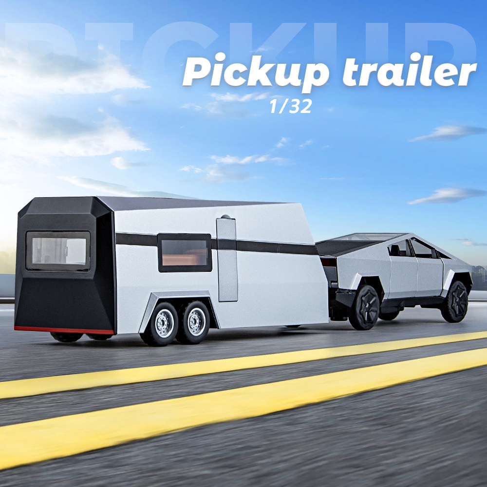 【RUM】1:32 Scale Tesla Pickup Trailer Alloy Car Model Light & Sound Effect Diecast Car Toys for Boys Birthday Gift Kids Toys Car Collection