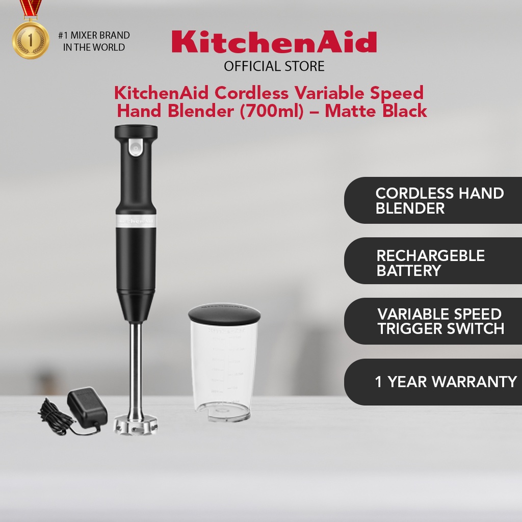 KitchenAid Cordless Variable Speed Hand Blender (700ml) – Almond Cream/Empire Red/Matte Black