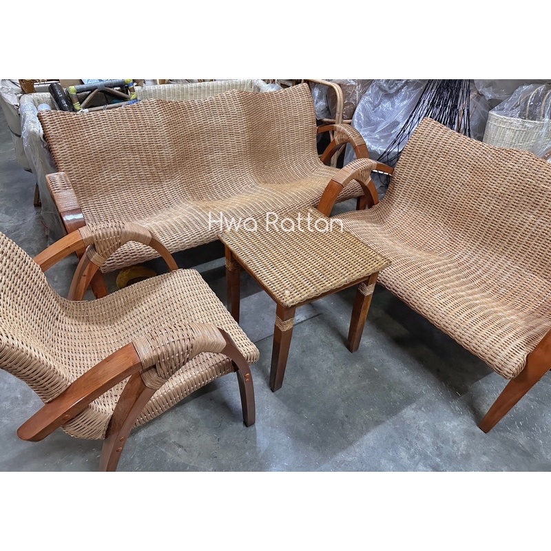 [set] Fully Woven Rattan Wood Chair Living Room Outdoor Furniture Set 