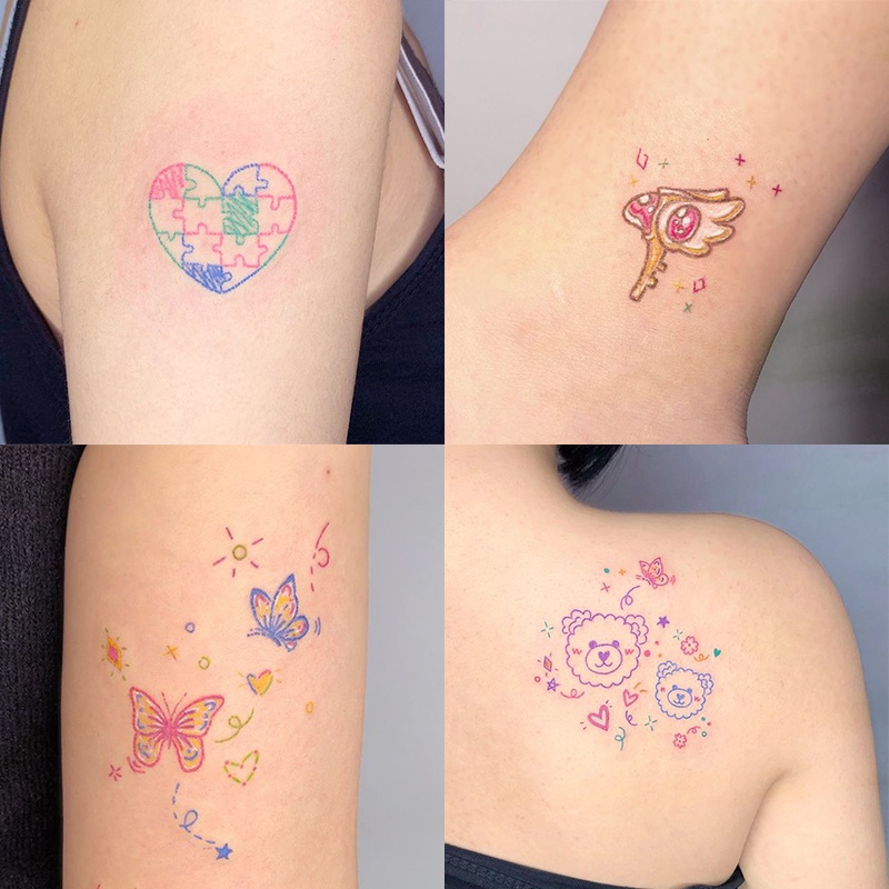 Small Pattern Cute Cartoon Butterfly Small Fresh Tattoo Sticker Waterproof Female Long Lasting Simulation Temporary Tattoo