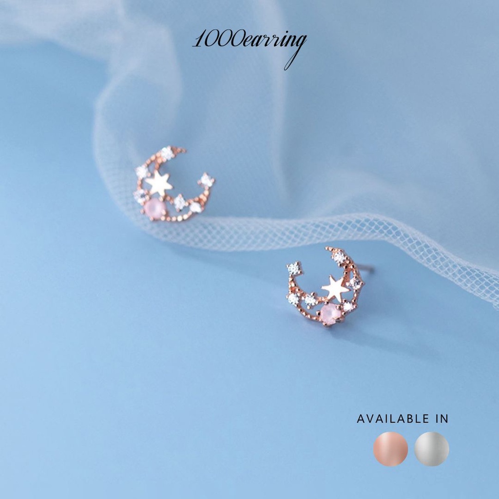 1000earring 925 Sterling Silver Aruna Moon Stud Earrings - Silver/Rose gold