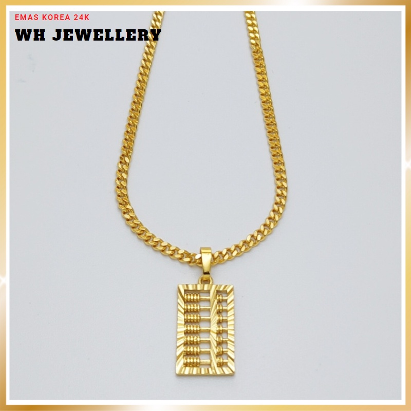 Rantai Leher Perempuan dan Loket Sempoa Emas Korea Gold Plated Women Necklace Pendant