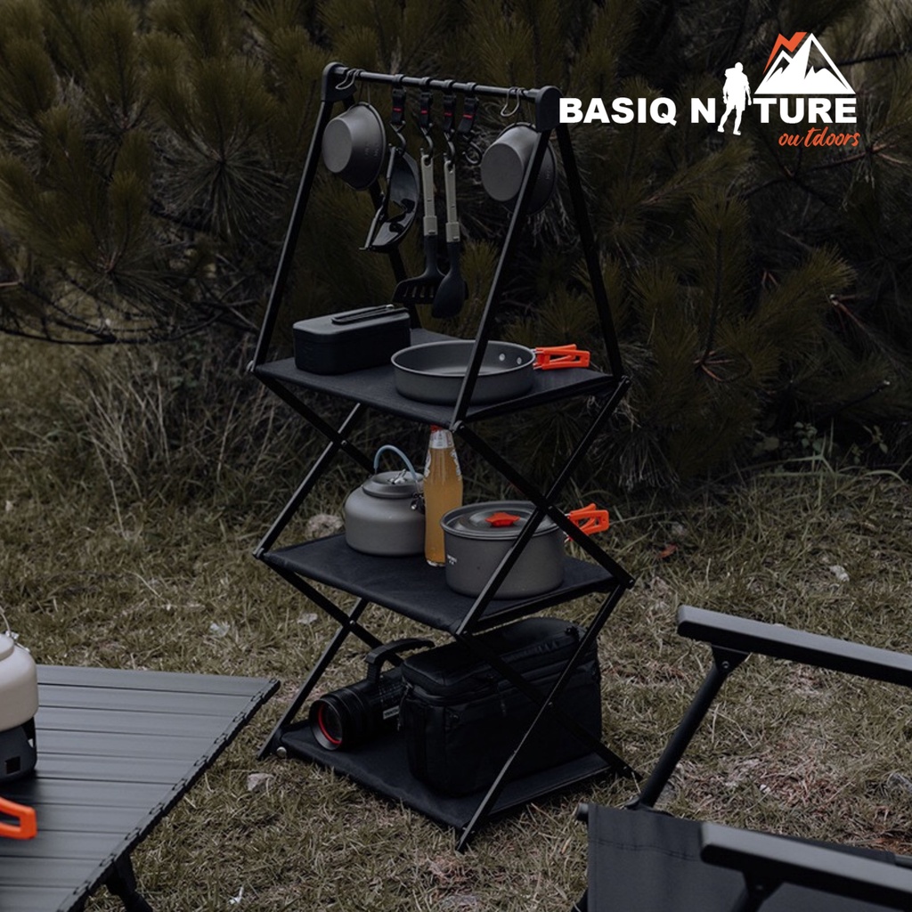 BasiqNature Black Camp Outdoor Camping Shelf 3 tier Shelf Shelf