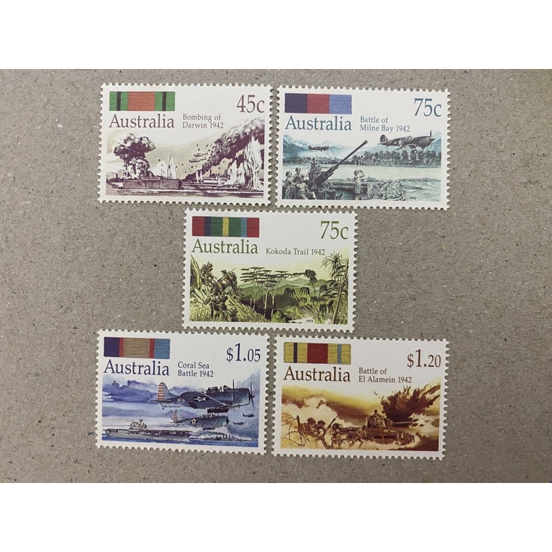 {JK} Australia 1992 - World War II Battles Stamps 5V MNH (Minor Yellowish)