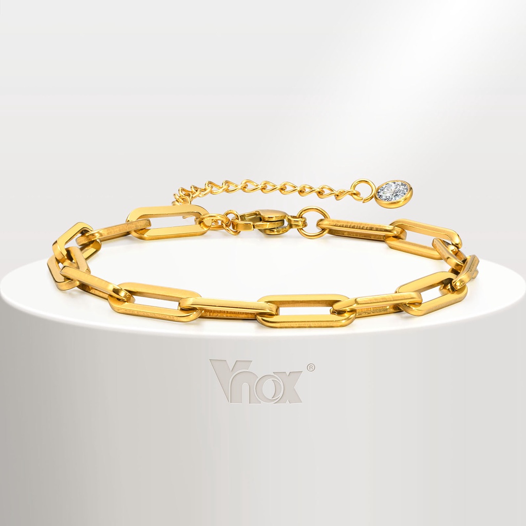 Vnox 18K Gold Charm Bracelet for Women,5MM Stainless Steel Chain Bracelet with Zircon Cubic