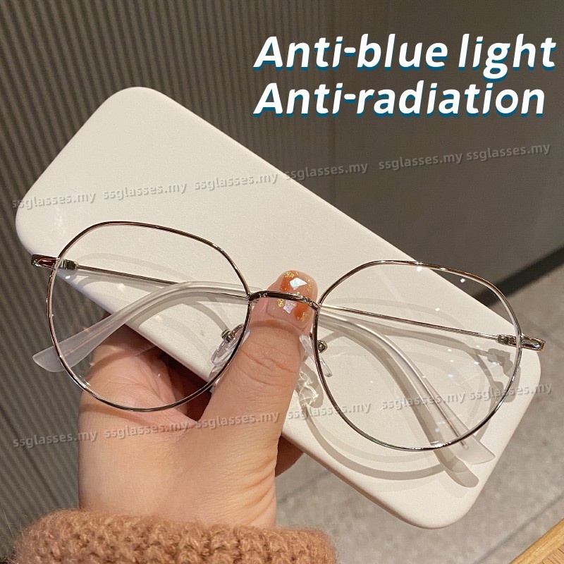 【Interchangeable Lens】 Metal Frame Anti-blue Light Radiation Protection Glasses Protection Goggle Schoolgirl's Online Class Glasses Frame