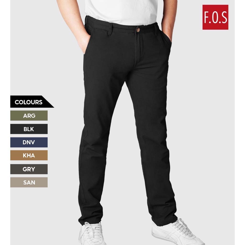 FOS X Navy & Navy Men's | Slim Fit Chino Long Pants | Shopee Malaysia