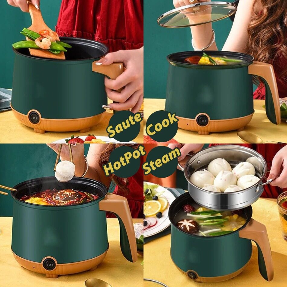 FREE GIFT [YNY MALL] [ 18CM ] Nonstick Single Handle Electric Cooking Pot + Steamer Layer / Periuk Masak Elektrik
