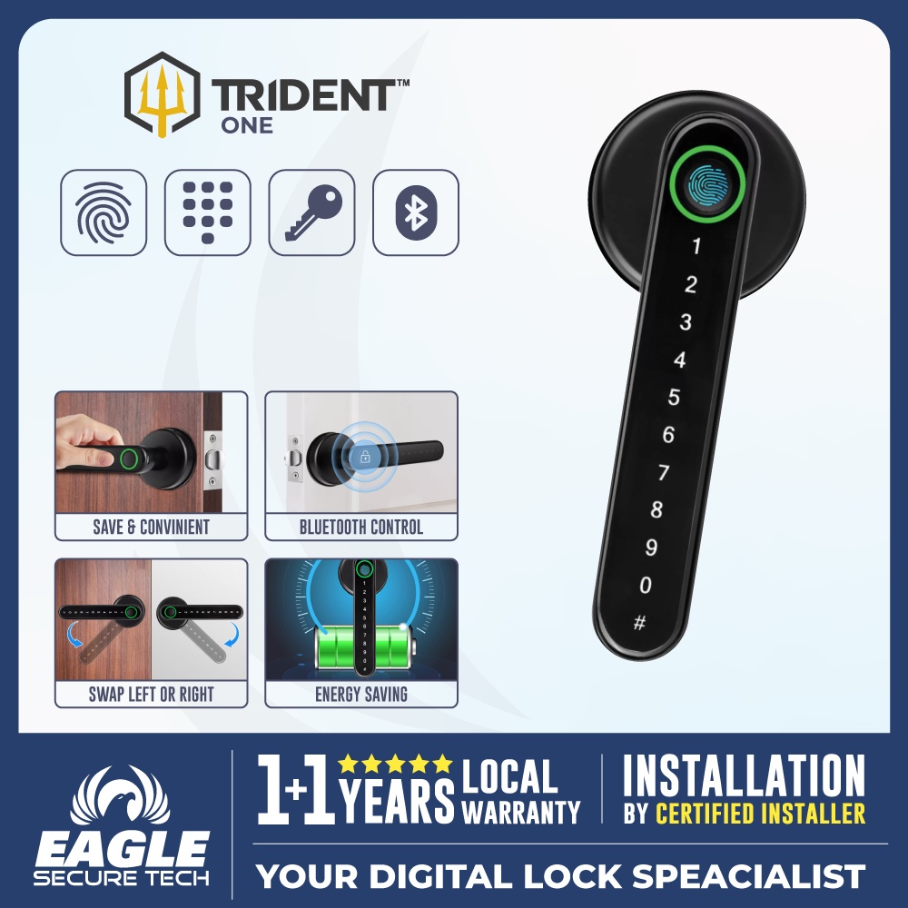 TRIDENT One | Lever Handle Smart Lock – Fingerprint / Code / Key / Bluetooth