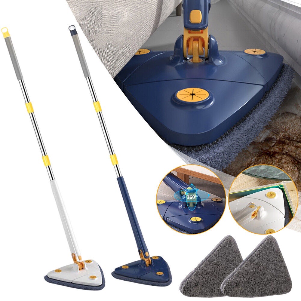 New Stock Mop Lantai Segi Tiga 130cm Triangle Mop Hand Twist Design 360Spin Microfiber No Wash