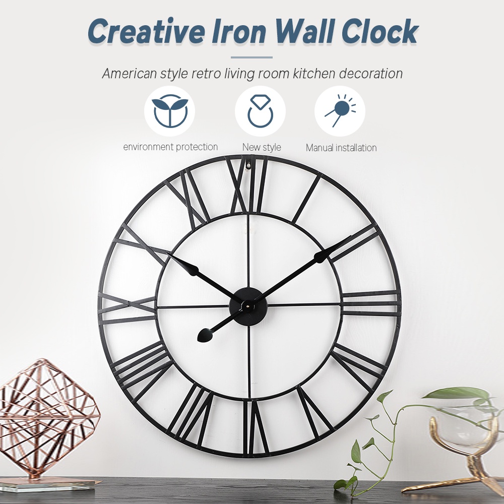 Metal Roman Wall Clock Minimalist Iron Clock Large Vintage Wall Clock Decoration 40cm/50cm/60cm Jam Dinding