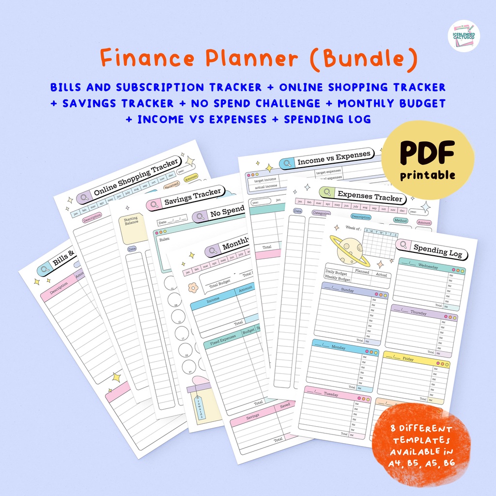 (Series F) Colored/Colorless Finance Budget Planner - Expenses/Savings Tracker (Undated)[Printable PDF]