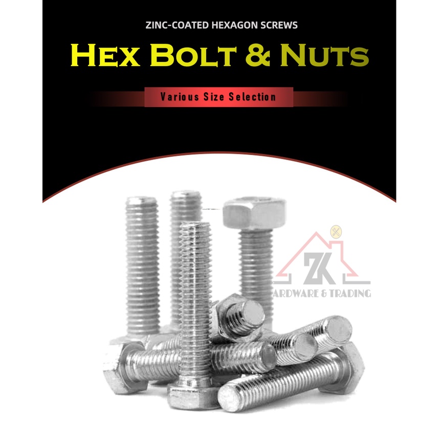 Galvanised Hex Bolt Nut Coarse Thread Skru 1/4 5/16 3/8 / NUT 11MM 12MM