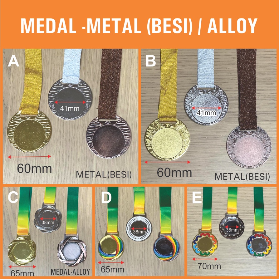 Metal Hanging Medal 60mm/ 65mm / 70mm / Medal Besi / Alloy / Sports, Event, Family Day, Celebration / Piala PINGAT LOGAM