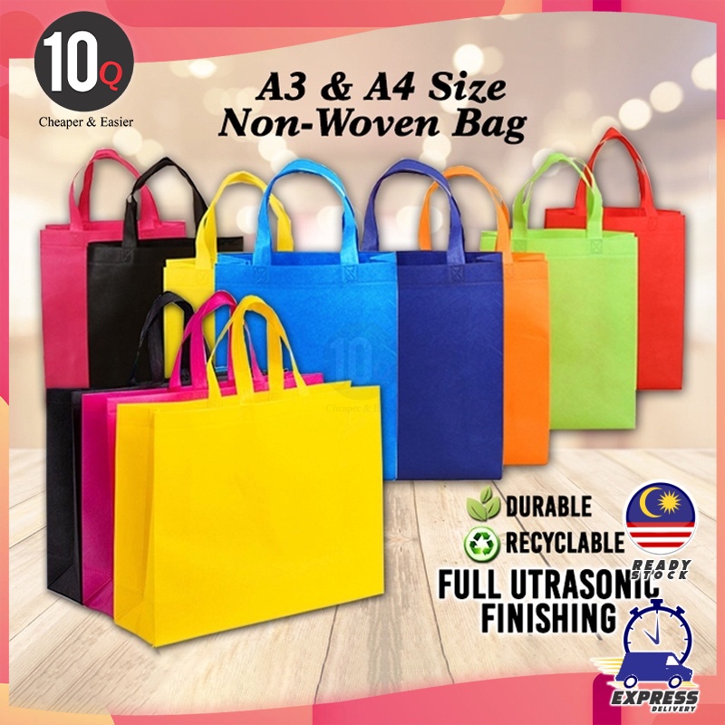 10Q Plain Non-Woven Bag Reusable Wahsable Durable School Office A4 A3 ...