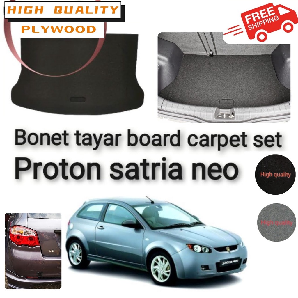 ALIBABA proton satria neo bonet tayar board carpet set，colour black and grey, /waterproof