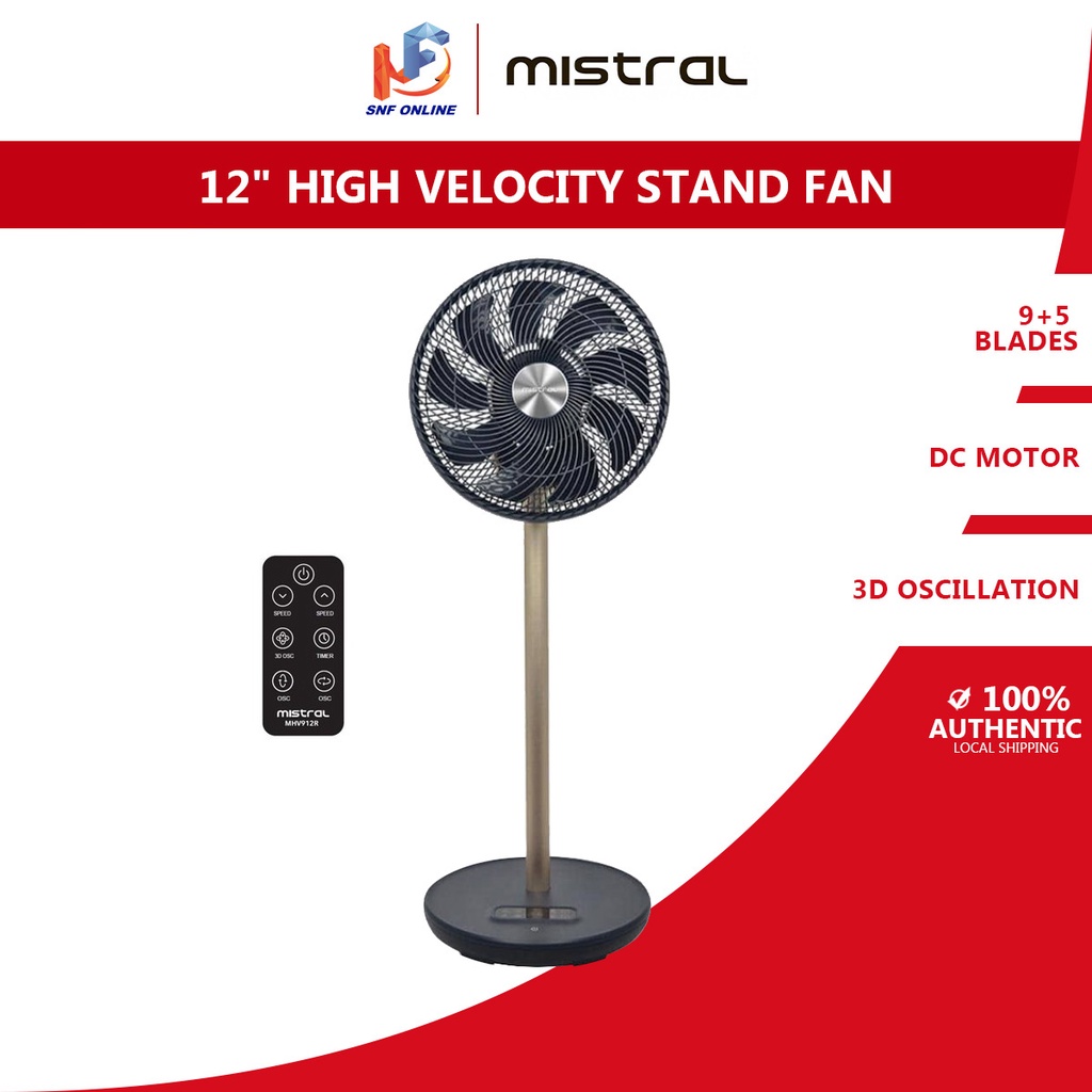 Mistral 12” High Velocity Stand Fan with Remote Control MHV912R